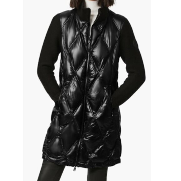 Stylish Black Quilted Women's Puffer Coat. Mixed Media Design. XS-S. - Picture 11 of 14
